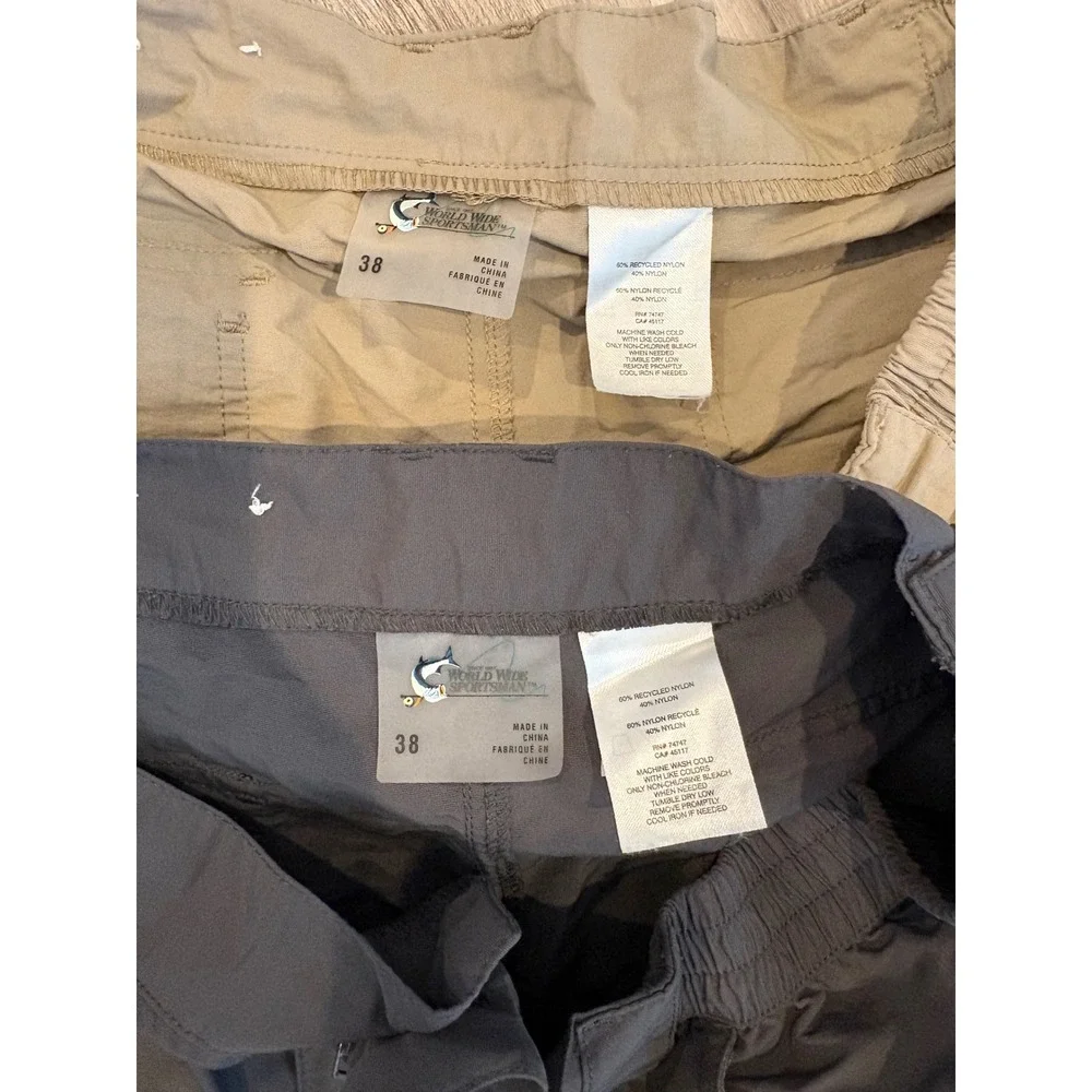 World Wide Sportsman Mens 38 Fishing Cargo Shorts Tan Grey Outdoor Hiking SET